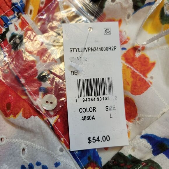 Intro Cotton Floral Print Eyelet Embroidered Women's Button Down Top NEW - Picture 6 of 11